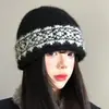 Gorro de tricô com padrão Fair Isle para mulheres, outono e inverno, estilo retrô, faz o rosto parecer menor, versátil, adequado para cabeças grandes, quente e oferece cobertura total