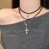 Collar de Cuero con Cuentas de Cruz Oscura Gótica para Mujer Chica Caliente Cadena Multicapa Cadena para Clavícula Nicho Colgante Venta al por Mayor