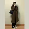 Nuevo Diseño Estilo Coreano Primavera y Otoño Abrigo de Cachemira Doble Cara Chaqueta de Lana Marrón de Longitud Media para Mujer