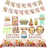 Suministros para Fiesta de Cumpleaños Temática de Animales Pequeños del Bosque Plato de Papel Banner de Tirar Mantelería Juego de Decoración