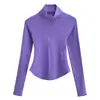 Camisa Base Gola Meia-Alta Cor Sólida Estilo Americano Sem Lã para Mulheres, Top de Manga Longa Justo para Primavera e Outono, Roupa de Yoga Cor Sólida Estilo Hot Girl