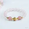 Pulseira de Cristal Rosa Natural Jueyu Água-Marinha Cristal Rosa Flor de Pessegueiro Pulseira de Cristal de Círculo Único Presente para Mulheres S4040402