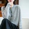 Cardigã Botão Colorido Macio 100% Lã Outono/Inverno 26 Transfronteiriço para Mulheres, Suéter Curto Solto, Peça de Roupa Externa Estilosa
