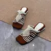 Sandalias de Tacón Grueso Tejidas Vintage de Punta Redonda 2026, Sandalias de Cuña Elegantes Estilo Vacacional Romanas Abiertas para Mujer
