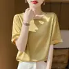Camiseta top de satén sedoso para mujer, cuello redondo, manga corta, nueva para primavera-verano, holgada, versátil, para llevar en capas, ligera y transpirable, de manga corta de moda