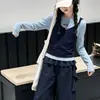 Sudadera Falsa de Dos Piezas para Niñas, Conjunto de Otoño 2026 Estilo Nuevo para Niñas Mayores, Sudadera Estilo Coreano y Pantalones Cargo para Niños