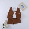 Roupa de Verão para Meninos Conjunto de Manga Curta 2025 Novo Bonito Roupas Infantis de Bebê Roupa de Trabalho Colete Shorts Conjunto de Três Peças Moderno