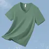 Camiseta de Manga Corta de Algodón Modal para Hombre con Cuello en V, Top de Seda Helada Fresco, Secado Rápido, Color Puro Blanco, Manga Media, Antibacteriano y Antiácaros