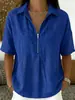 2026 Verano Nuevo Estilo Amazon Wish Comercio Exterior Transfronterizo Camisa para Mujer Moda Color Puro Cremallera Manga Corta Camiseta para Mujer