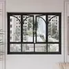 Ventana de batiente francés de puente roto marco retro negro vidrio repujado balcón cocina ventana insonorizada de aleación de aluminio pedido de ingeniería