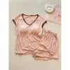 Conjunto de Pijama Francês Modal de Manga Curta com Sutiã Embutido para Mulheres Verão 2026 Novo Conjunto Solto Confortável para Casa Adequado para Sair