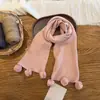 Bufanda larga de moda para niños, de color liso, minimalista, con seis bolas, bufanda tejida elegante y versátil para otoño e invierno, calentador de cuello de abrigo cálido, moderno