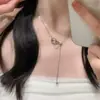 Collar de Acero de Titanio de Alta Gama con Doble Anillo Incrustado de Diamantes Estilo Fresco de Nicho Cadena de Suéter Ajustable Cadena para Clavícula Accesorios para Mujer