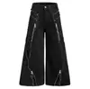 Calça jeans de alta qualidade, estilo americano, para rua, resistente, com barra desfiada, zíper, levemente flare, para homens e mulheres, perna larga, solta, corte reto, calça de trabalho