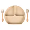 En Stock Vajilla Infantil Compartimentada Tazón de Silicona con Ventosa para Bebé Cuchara para Bebé Plato de Silicona con Popote Integrado