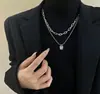 Collar con Colgante de Cadena Apilada de Doble Capa para Mujer, Accesorio Estilo Hip-Hop Minimalista Ins con Diseño de Nicho y Sudadera de Alta Gama