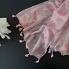 Bufanda de Algodón y Lino Estilo Isla de Coco para Mujer, Diseño Original, Patrón de Hojas Azules, Chal Largo con Borlas para Sombrilla y Protección Solar, para Primavera y Verano