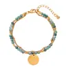 Pulseira de contas de aço inoxidável transfronteiriça, joia empilhável à prova d'água em ouro 18k para mulheres, pedra natural, acessórios europeus e americanos de alta qualidade
