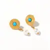 Aretes de Acero Inoxidable Acero de Titanio Brújula Dorada Turquesa Gama Alta Elegantes Nicho Europeo y Americano Ins Chapado en Oro de 18K para Mujer