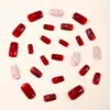 Uñas Vestibles Cuadradas Europeas Rojo Oscuro Blanqueadoras Línea Brillante Parche de Manicura Uñas Postizas Removibles Uñas Terminadas