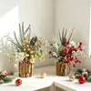Decoraciones navideñas, ramos de flores artificiales, piñas, estacas de madera pequeñas, adornos para mesa de centro de sala y decoración de escritorio, arreglos hechos a mano DIY