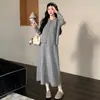 Conjunto de Vestido de Maternidad Nuevo Otoño/Invierno 2026: Cárdigan Bordado, Elegante y Adelgazante + Vestido de Maternidad tipo slip