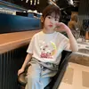 Verano Nuevo Estilo Niños Algodón Puro Manga Corta Niñas Estampado Estilo Coreano Holgado Manga Corta Top para Niños Mayores Camiseta Moderno