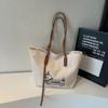 Bolsa de Lona de Dibujos Animados de Gran Capacidad para Mujer 2025 Nueva Bolsa de Hombro Casual para Clase de Estudiante, Tote Portátil para Viajes