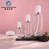 Em estoque: Conjunto de frascos de vidro transparente em formato oval de 40-120ml, incluindo frascos de 30g e 50g para creme e creme para os olhos, conjunto de frascos para produtos de skincare