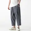 Pantalones Cortos de Algodón y Lino Estilo Chino Nuevos de Verano 2026 para Hombre, Pantalones Anchos Tipo Linterna, Pantalones Cónicos de Talle Grande Forma de Zanahoria