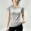 Camiseta de Treino Esportiva Feminina Manga Curta Gola Redonda Secagem Rápida Respirável Solta Estilo Lulu Top para Yoga Fitness