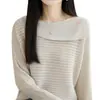 Suéter de punto de cuello redondo transfronterizo para mujer, jersey de manga larga, textura acanalada retro, corte holgado, adecuado para primavera y otoño, elegante capa interior