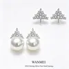 Accesorios para Joyería DIY Plata de Ley s925 Clásico Reina de Hielo Arete de Perla Base Vacía Zirconia Cúbica Completa Se Puede Combinar con Perlas de 6-14MM