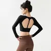 Top de yoga de una pieza para mujer, acolchado, sin espalda, de manga larga, con diseño hueco, doble tirante fino, orificios para el pulgar y característica de secado rápido para entrenamiento físico