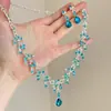 Conjunto de Colar e Brincos Estilo Palácio Retrô Céu Azul Estrelado Gota d'Água, Moderno e de Alto Padrão, Corrente de Clavícula Versátil e Única