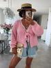 Suéter de Exportación Transfronteriza 2025 Personalizado Corto de Aguja Gruesa Corbata de Lazo Cardigan Suéter Reversible para Mujer