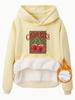 Suéter de mujer transfronterizo de otoño e invierno con bolsillo tipo canguro, capucha, manga larga, forro polar, estampado de cereza engrosado, venta al por mayor