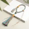 Estilo Xizang Fio de Algodão Esfregado à Mão Corda de Pendurar no Carro Corda de Pendurar no Guidão Corda de Pendurar Tecida à Mão Corda de Pulso Assento de Lótus com Franja Estilo Étnico Corda de Brincar Cultural