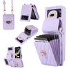 Funda de Cuero Adecuada para Teléfono Móvil Samsung Z Flip6 Z Flip8 Pequeña Estilo Chanel Acolchada Cartera Plegable tipo Acordeón Estuche para Tarjetas Cruzado