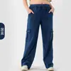 Calça Jeans Wide Leg Exclusiva Transfronteiriça Europeia e Americana Plus Size para Mulheres, Cintura Alta, Levanta Bumbum, Corte Solto, Bolsos Múltiplos, Calça Casual