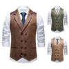 Chaleco Traje Hombre Suede Estampado Retro Solapa Doble Botonadura Chaleco Estilo Británico Nuevo
