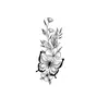 Boceto Mariposa Flor Rama Tatuaje Pegatina Blanco y Negro Puntos Líneas Flores Hojas Suave Nicho Impermeable Tatuaje Pegatina