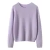 Suéter de cachemira para mujer, cuello redondo, sin botones, con mezcla de seda, color liso, top de punto versátil
