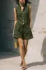 2026 Moda Vintage de Primavera y Verano para Sitio Independiente de Amazon Transfronterizo Conjunto de Top sin Mangas de Botones Frontales Holgado y Shorts