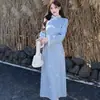 Conjunto de Duas Peças Cheongsam Chinês de Inverno Plus Size com Veludo e Manta Shawl Emagrecedora Espessa