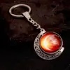 Chaveiro Giratório Luminoso Sol Nove Planetas Terra Galáxia Redondo Cristal Dupla Face Saturno