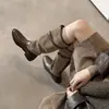 Primer Encuentro Temporada Botas Hasta la Rodilla Bloque de Color Retro Marrón Merade Punta Redonda Tacón Grueso Botas Vaqueras Botas Largas Botas Altas Botas de Montar