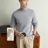 Suéter de Tricô Masculino Yingao com Gola Alta Meia, Outono/Inverno Linho Casual Manga Longa Estilo Old Money Suéter Masculino