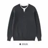 Suéter de Punto Color Block Falso Dos Piezas Estilo Old Money Cuello Henley, Suéter Casual Texturizado Gris Oscuro