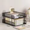 Organizador de Archivos de Escritorio Multicapa Suministros de Oficina Artefacto de Almacenamiento de Escritorio Estante de Malla Metálica Estación de Trabajo de Tres Niveles